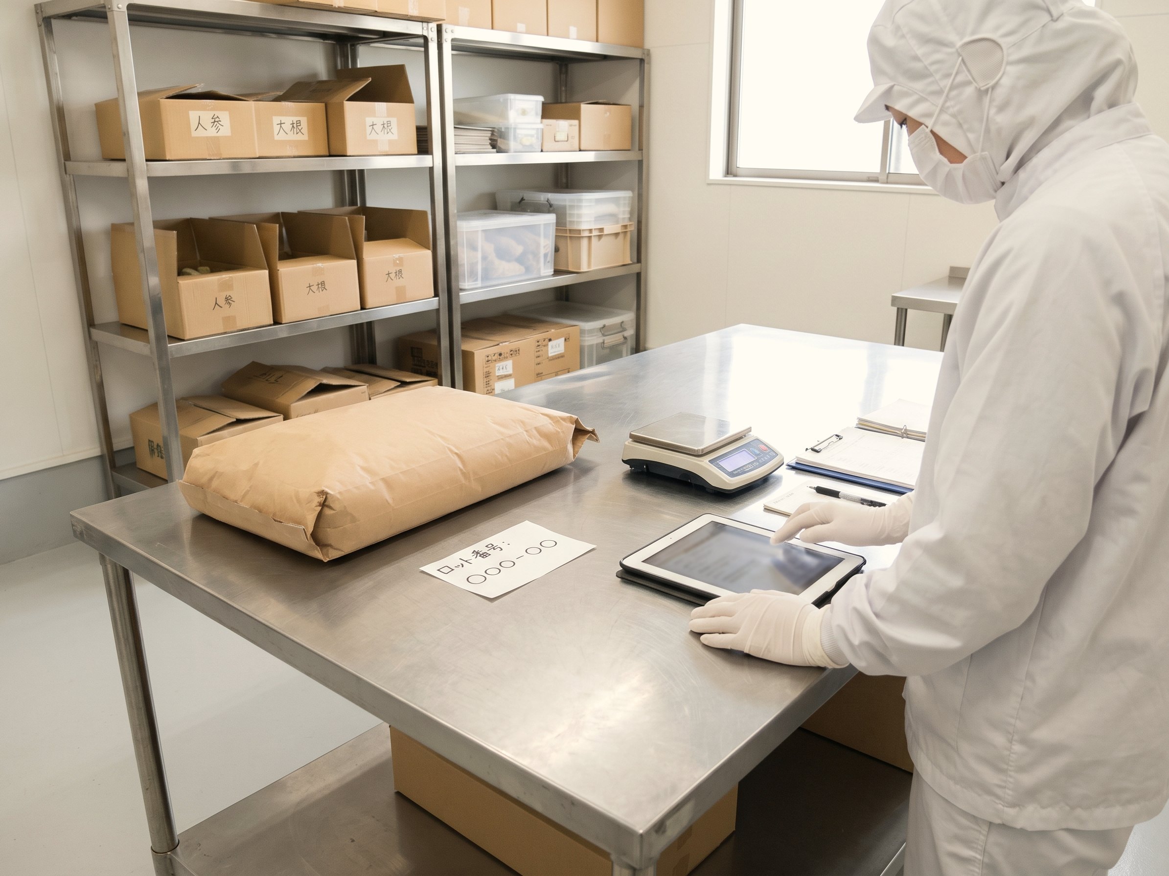 衛生服で記録を入力する加工場の作業（イメージ）